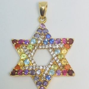 silver multi stones Star of David pendant